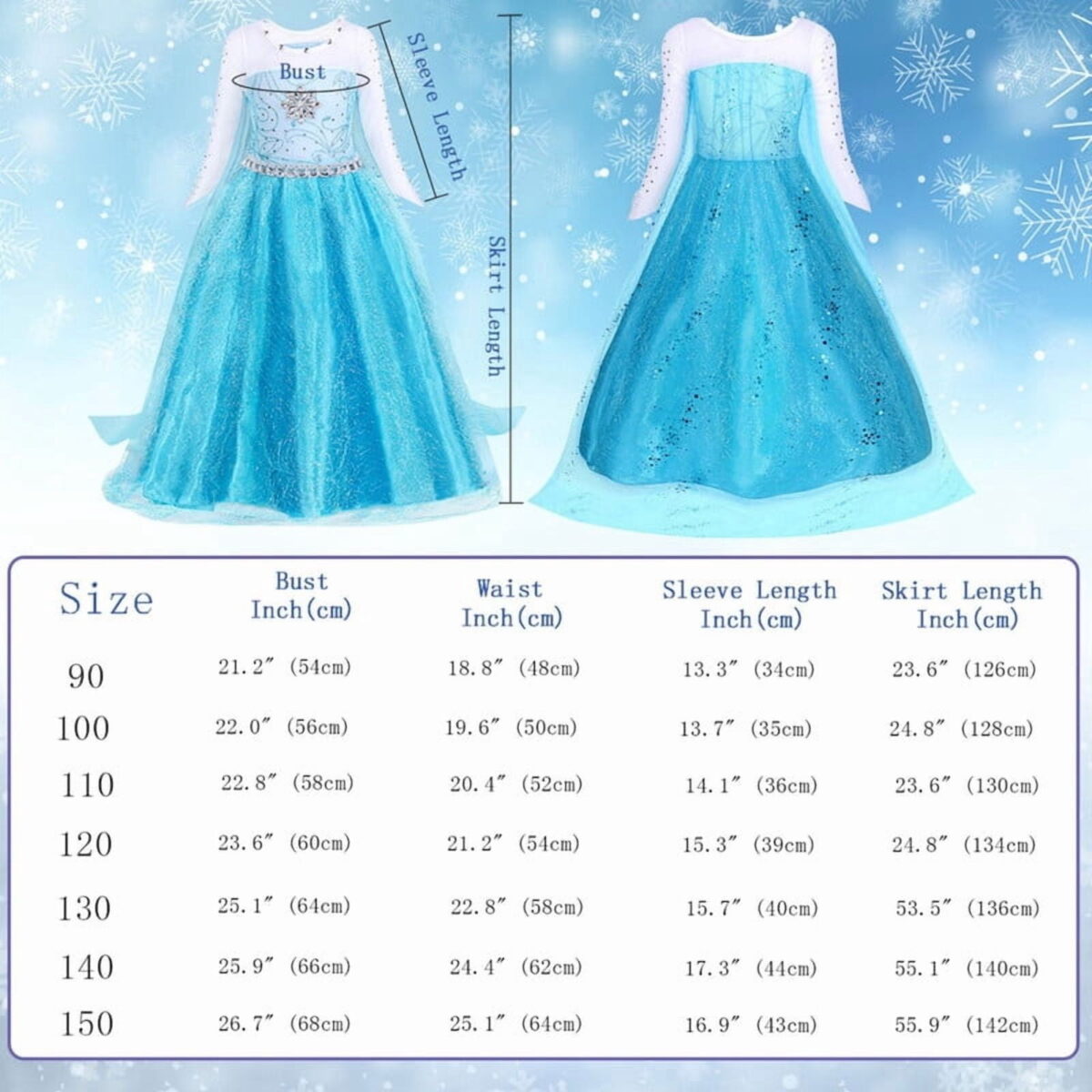 Jurebecia Princess Dress for Girls Birthday Party Blue Costume up Toddlers Kids Christmas