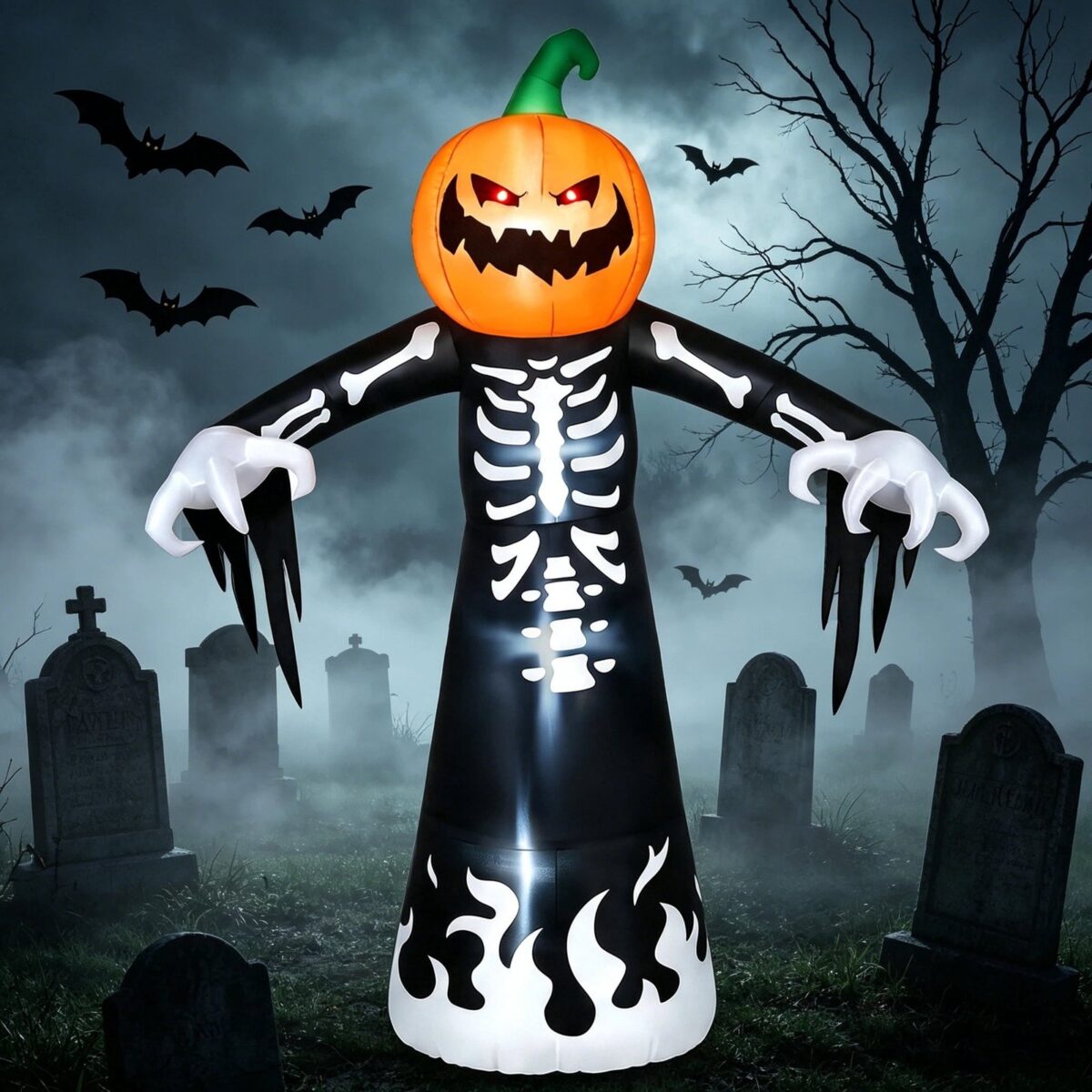Joyfy 9 ft Halloween Inflatables Pumpkin Skeleton Decorations with Built-in LED Lights