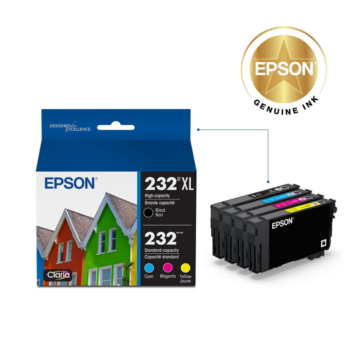 EPSON 232 Claria Ink High Capacity Black & Standard Color Cartridge Combo Pack (T232XL-BCS)