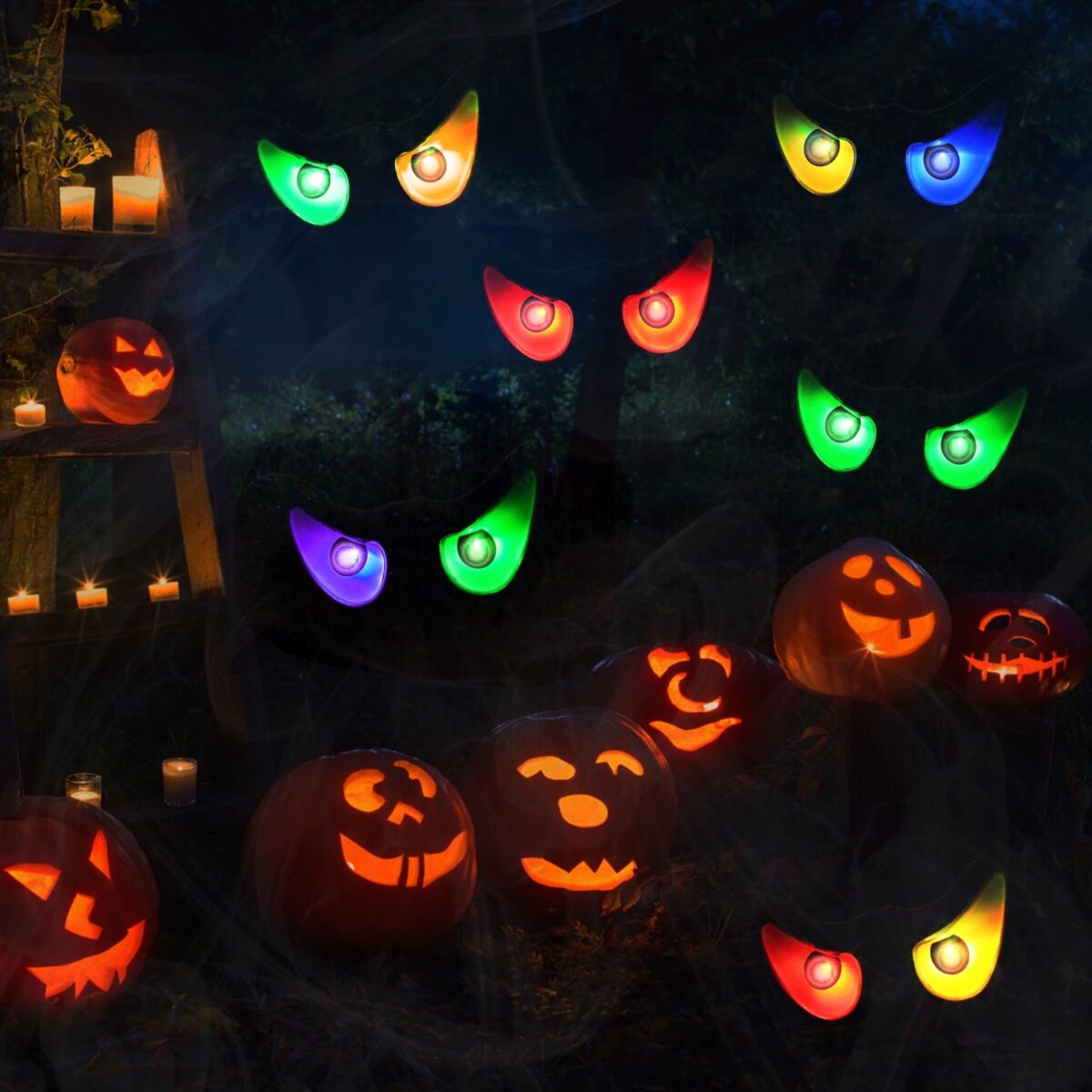 Toodour Halloween Ghost Eyes Lights, 10 LED Battery Halloween Lights with RGB Flashing Eyes