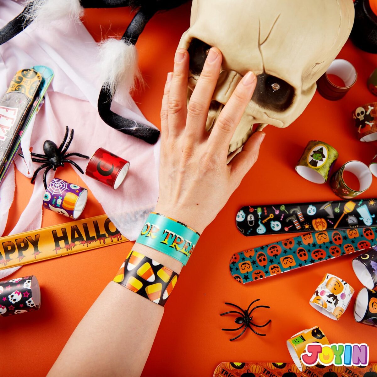 Joyfy 72 Pcs Halloween Slap Bracelets for Kids, Halloween Toys Bulk with Spider