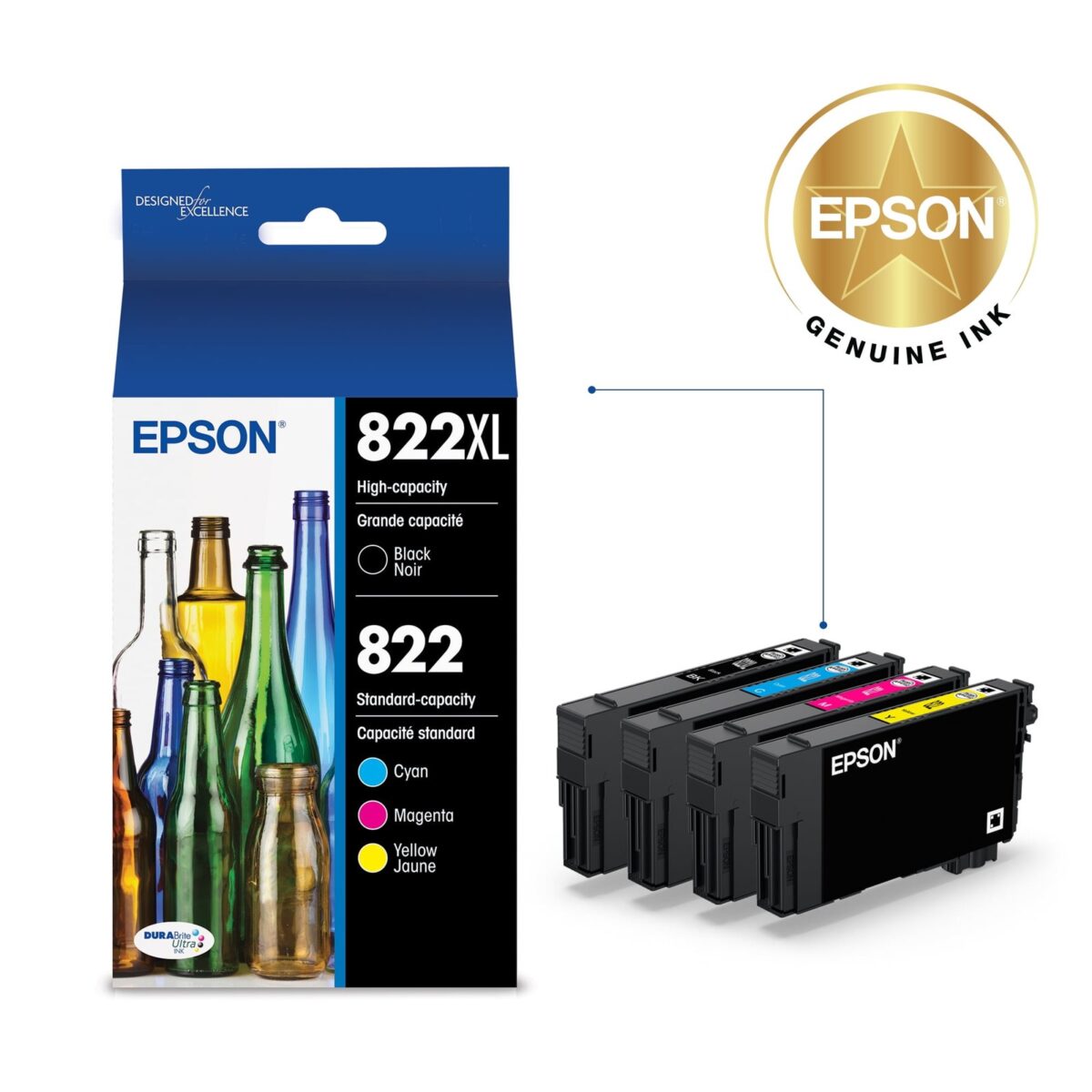 EPSON 822 DURABrite Ultra Ink High Capacity Black & Standard Color Cartridge Combo Pack