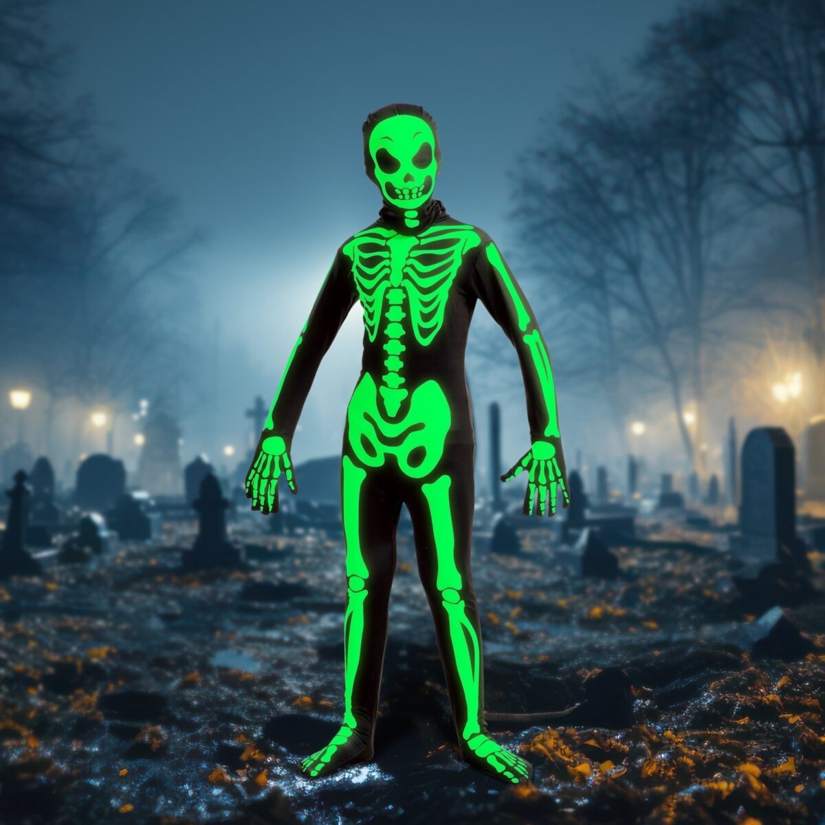 Joyfy Glow in the Dark Skeleton Costume for Kids, Skelebones Costume