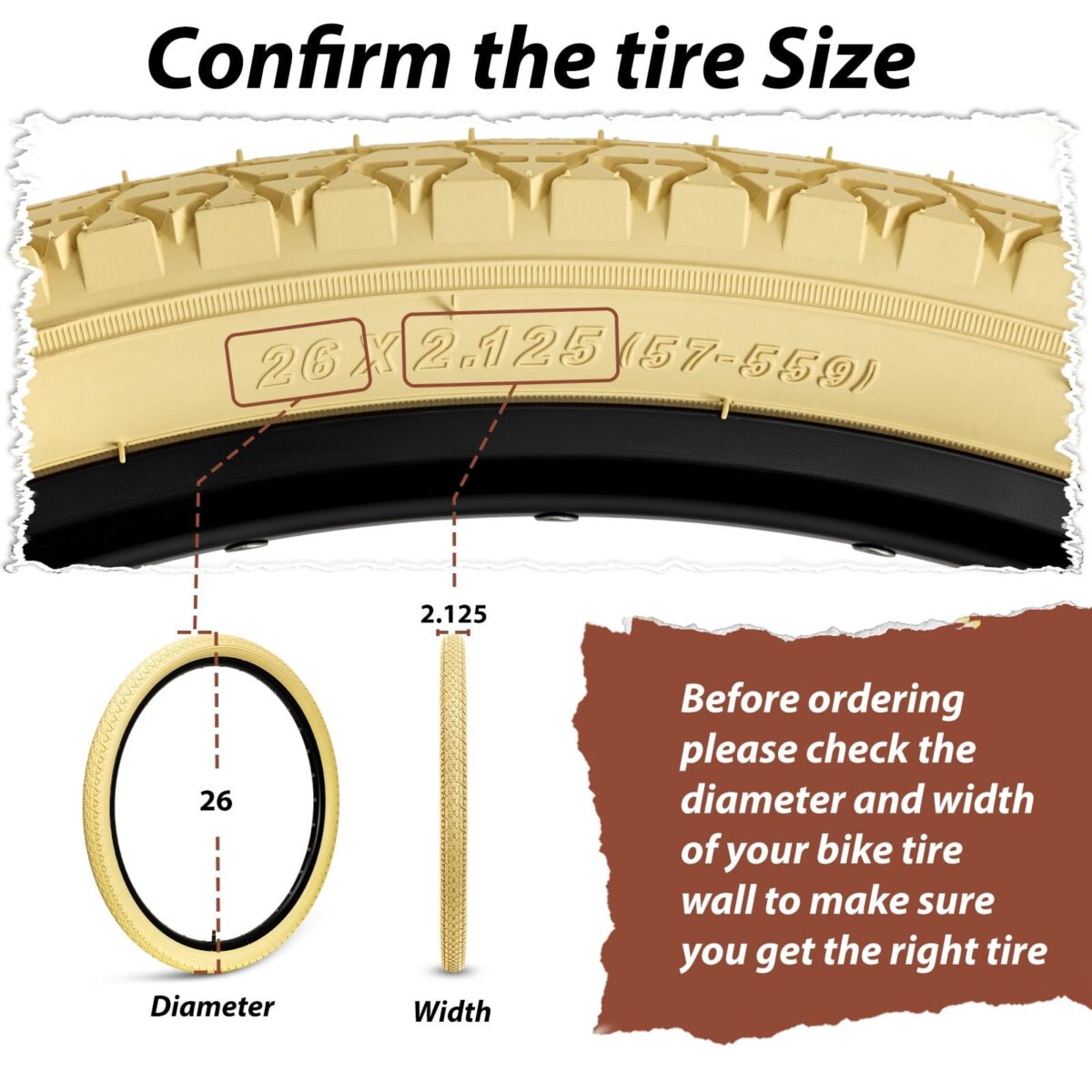 26 Inch Cruiser Bike Tires Set: Hycline 26x2.125 Inch Folding Tires 2-Pack, Pair Bike Tubes
