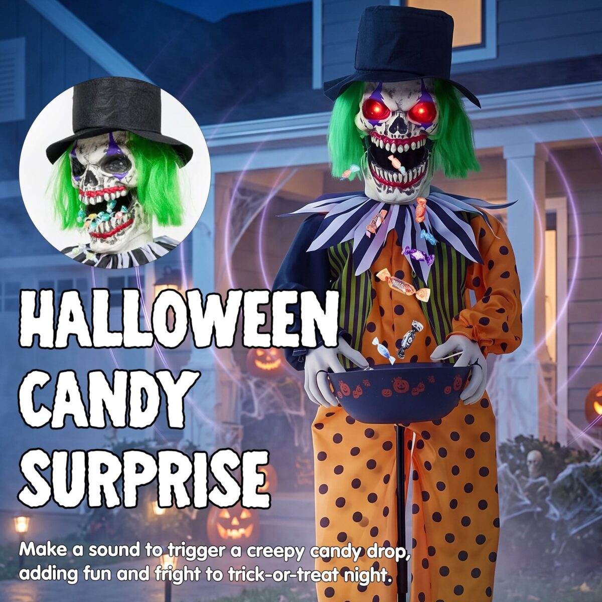 Joyfy 4.6 FT Halloween Animatronic Clown Decoration with Candy Spitting Action