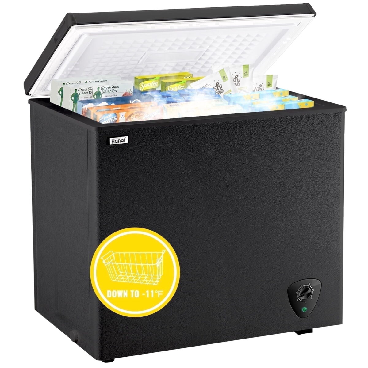 WANAI 165L Chest Freezer Small Deep Freeze with 7 Gears Temp Control & 3 Baskets for Office