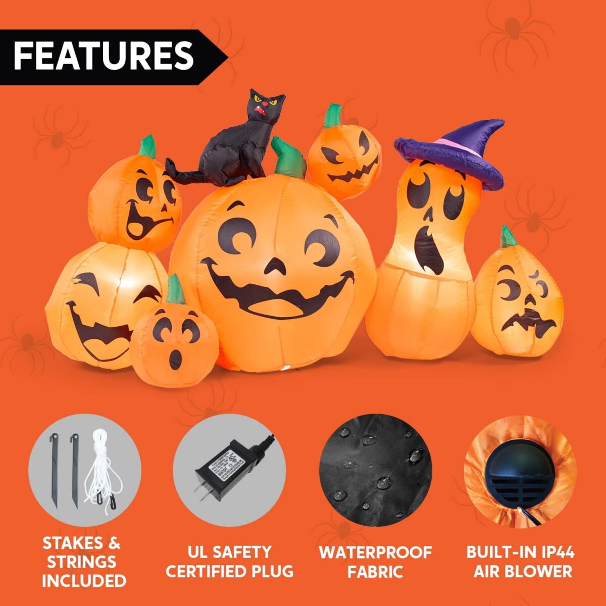 Joyfy 6 ft Long Halloween Inflatable Pumpkin Outdoor Decorations with Build-in LEDs