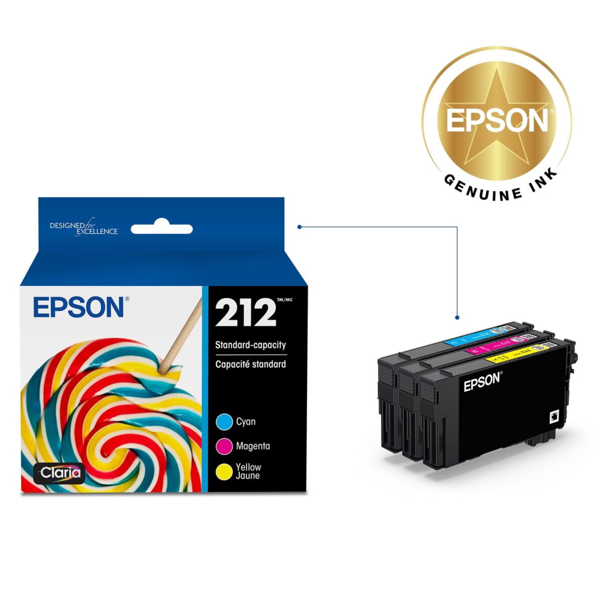 EPSON 212 Claria Ink Standard Capacity Color Combo Pack (T212520-S) Works with WorkForce