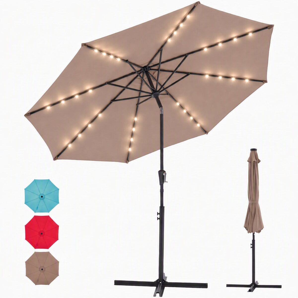 EDX 10 ft Outdoor Patio Umbrella with Solar LED Lights