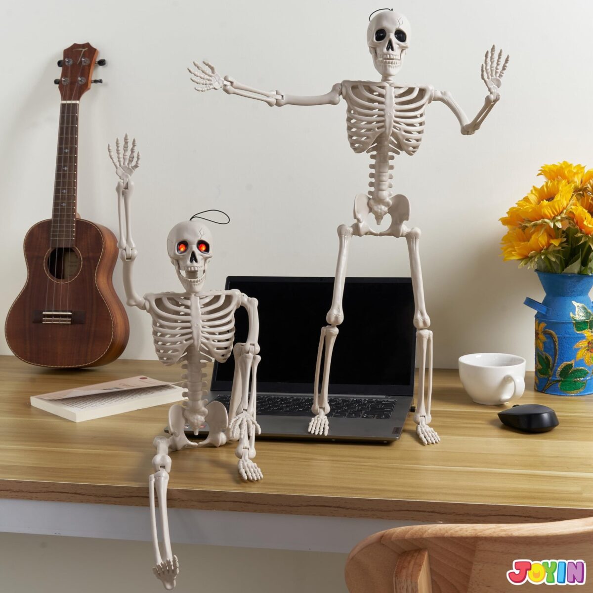 Joyfy 24 Inch Halloween Skeleton Decor with LED Light Eyes