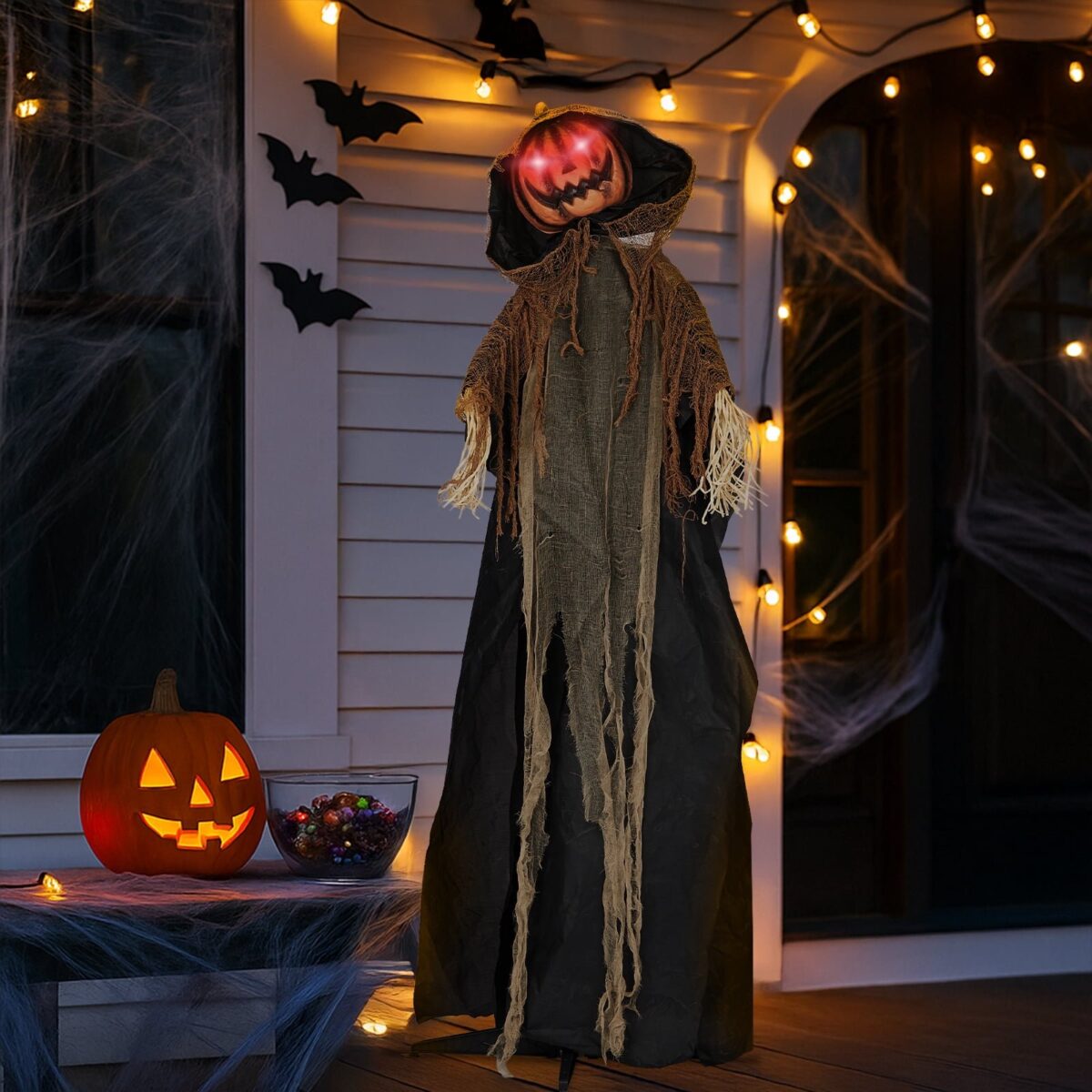Ktaxon 6ft Pumpkin Man Animated Animatronic Decoration Creepy Halloween w/ Classic Cape Creepy