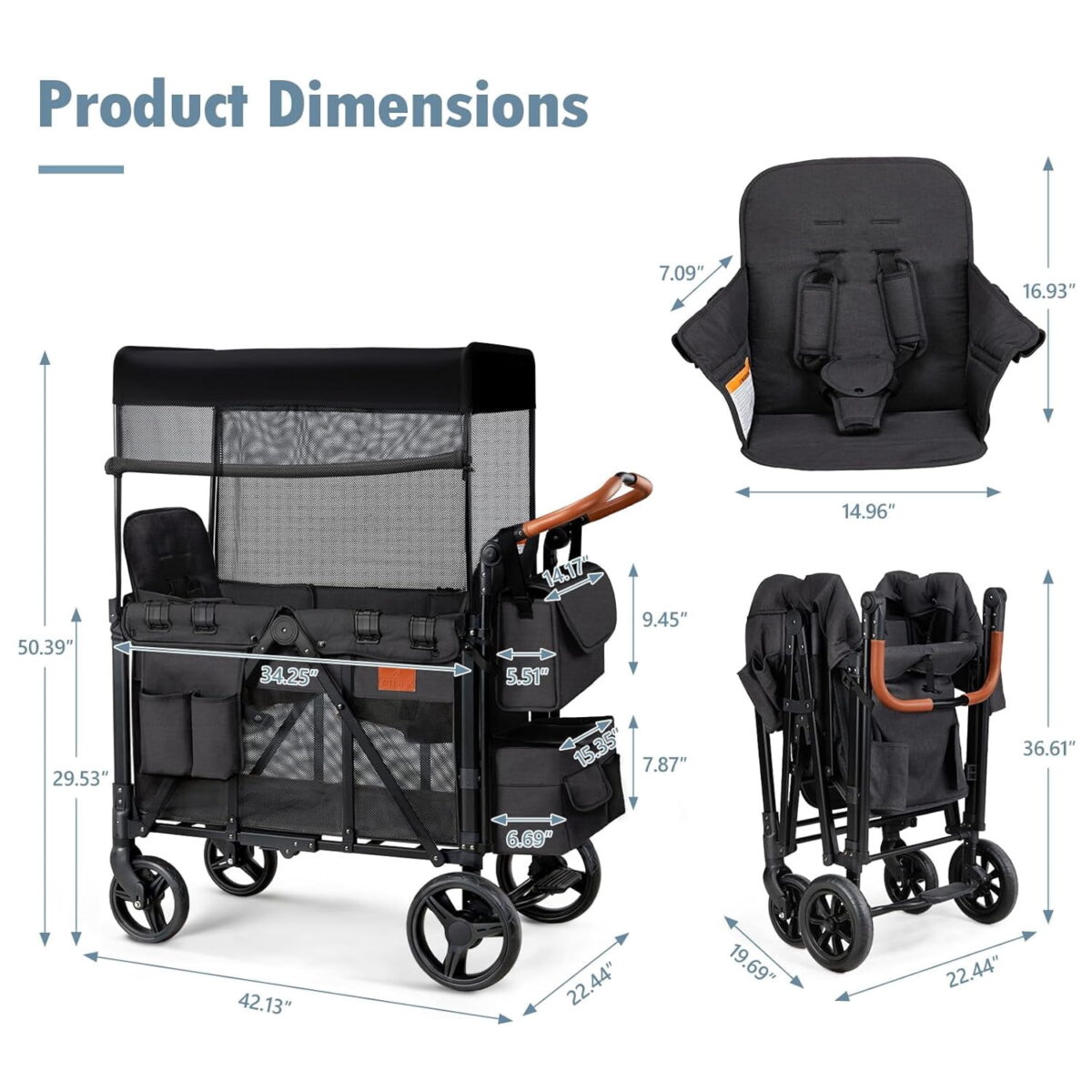 UBesGoo Wagon Stroller for 2 Kids, High Seat & 5 Point Harness