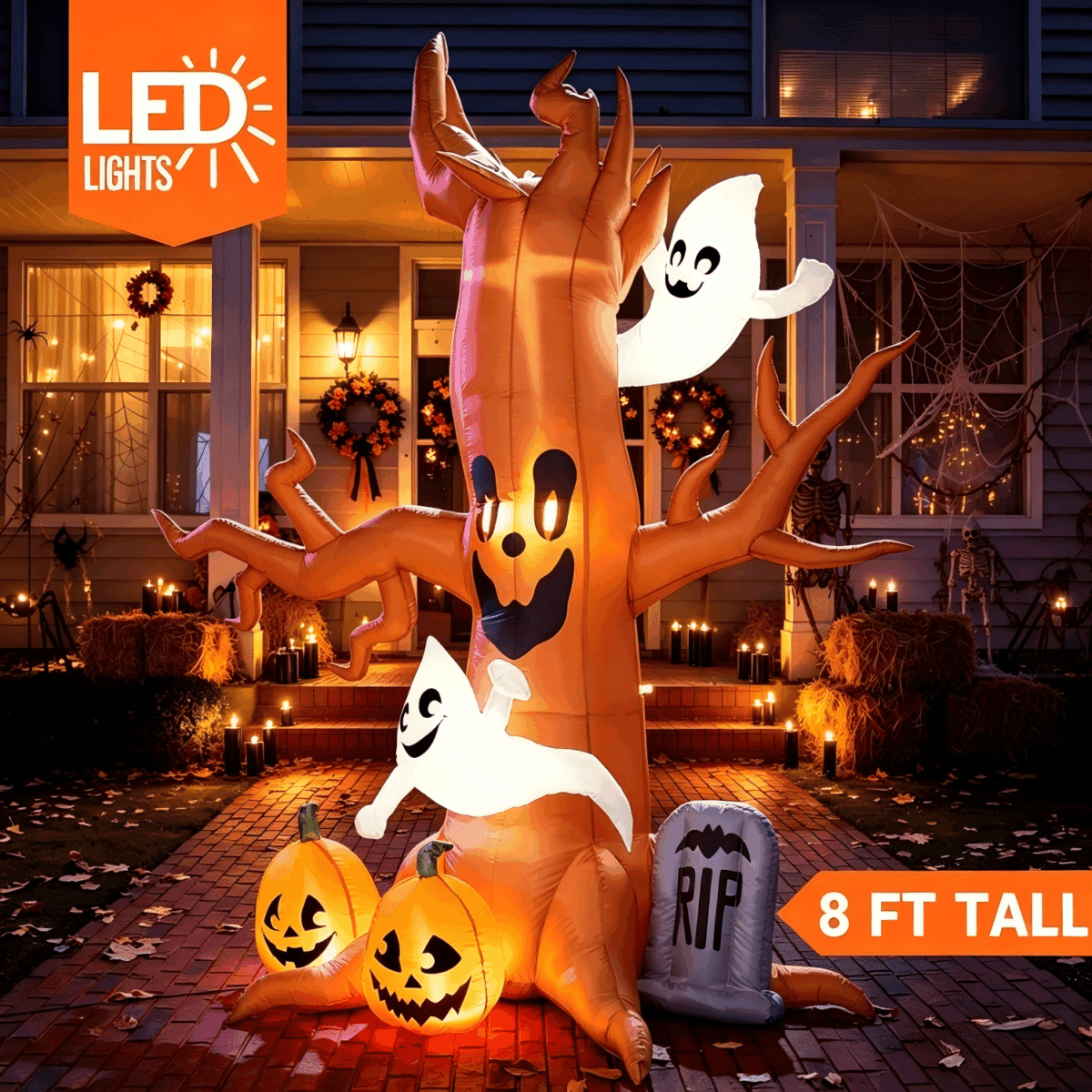 Joyfy 8 FT Halloween Inflatables Spooky Tree with Ghost