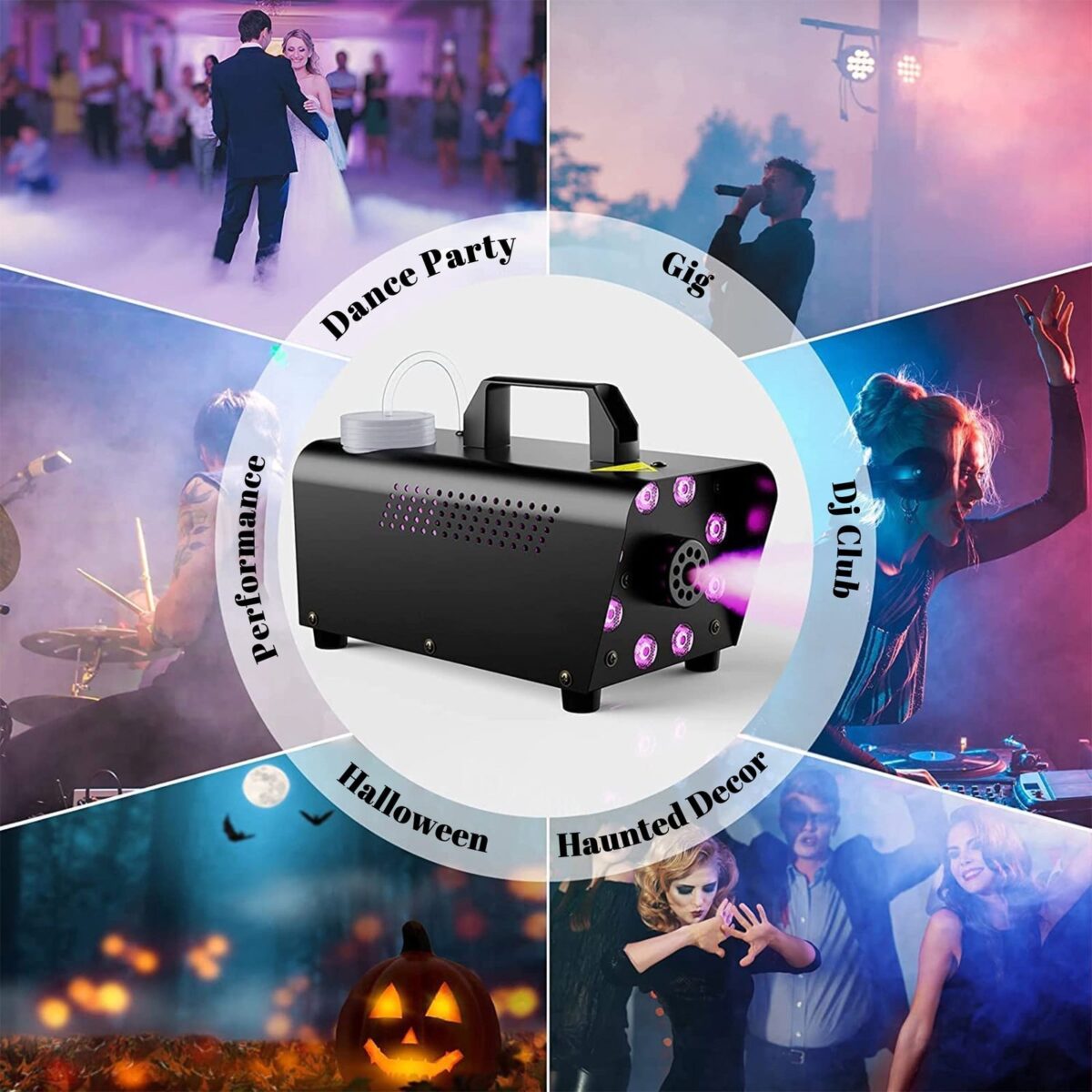 Yexmas 500W Smoke Machine 2000CFM Fog - 13 Colorful LED Lights - Wireless Remote Control