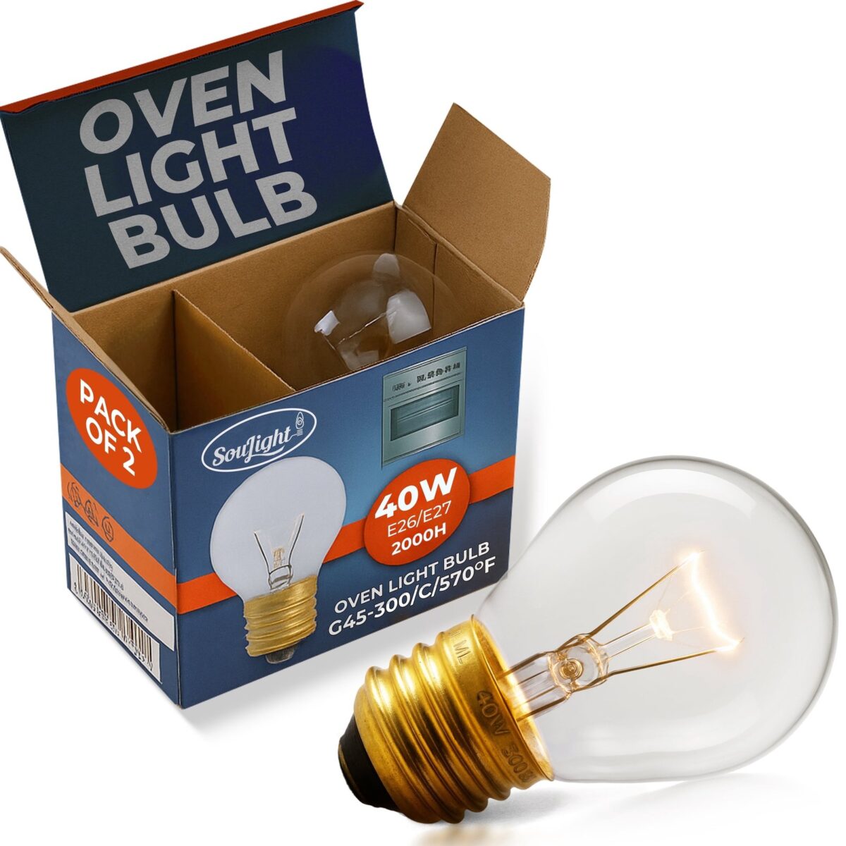 Oven Light Bulbs – 40 Watt Appliance Replacement Bulbs. High Temp G45 E26/E27 Socket .2 Pack