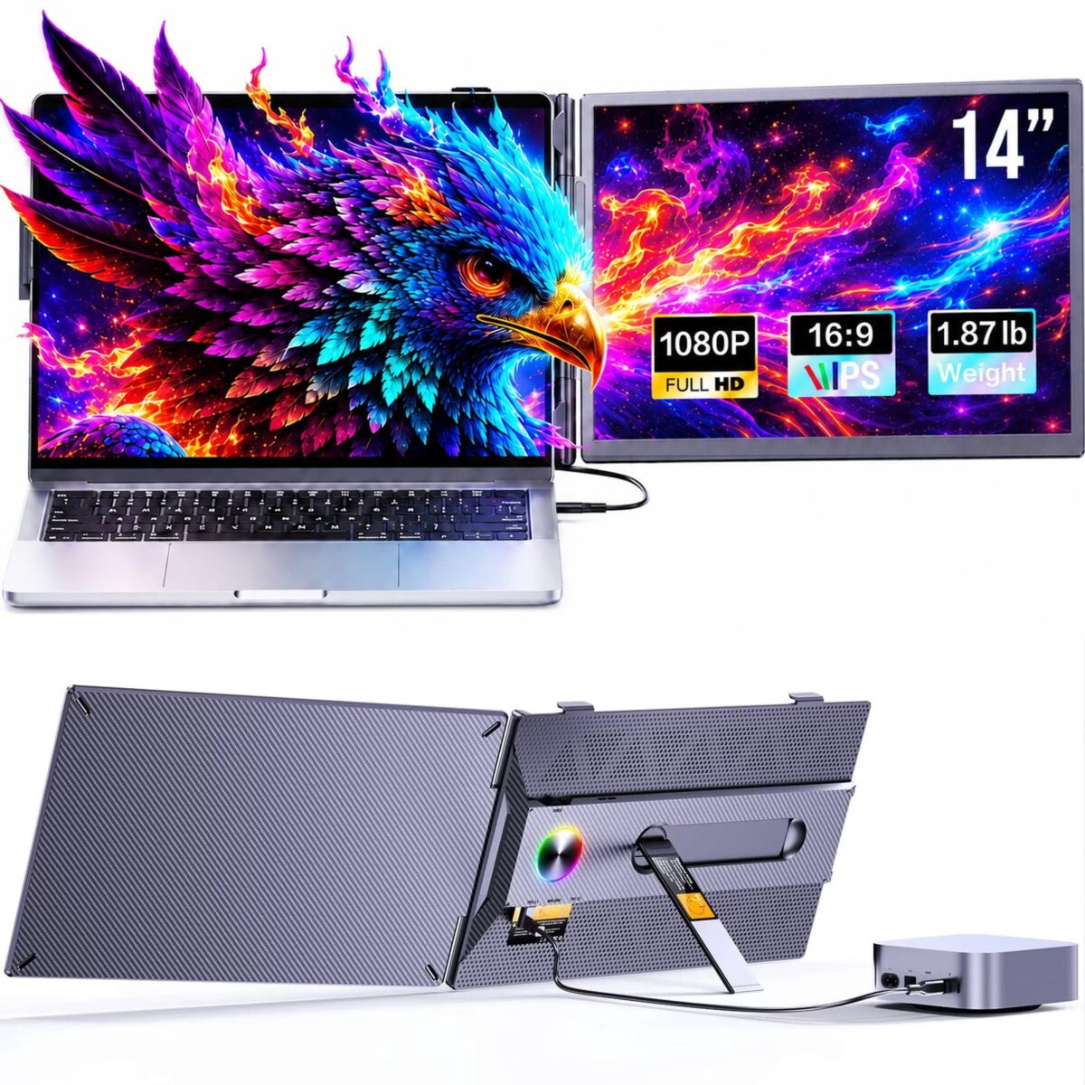Laptop Screen Extender, 14 FHD 1080P IPS Portable Dual Monitor for Laptop