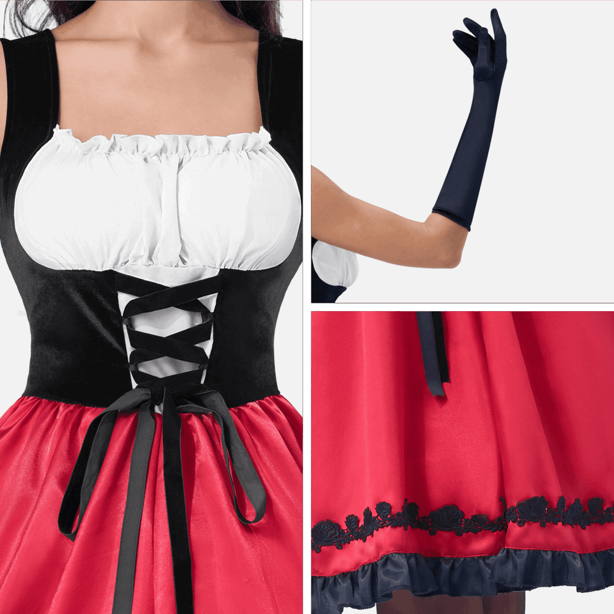 Joyfy Women Little Red Riding Hooded Costume with Dress, Cape and Gloves