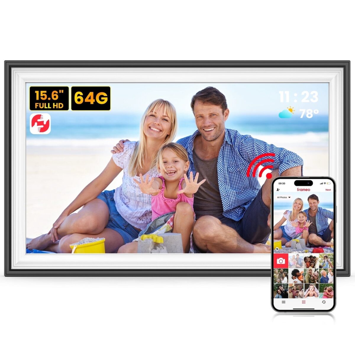 64GB Frameo Digital Picture Frame, TEMASH 15.6 Inch Large Digital Photo Frame WiFi