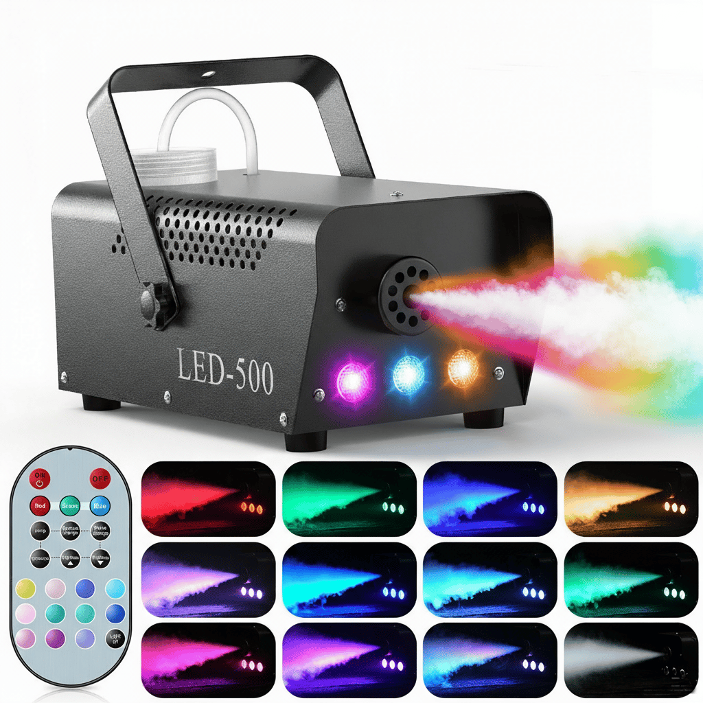 Halloween Fog Machine 500W RGB LED Smoke Machine Stage Lighting Effect with Remote Control for