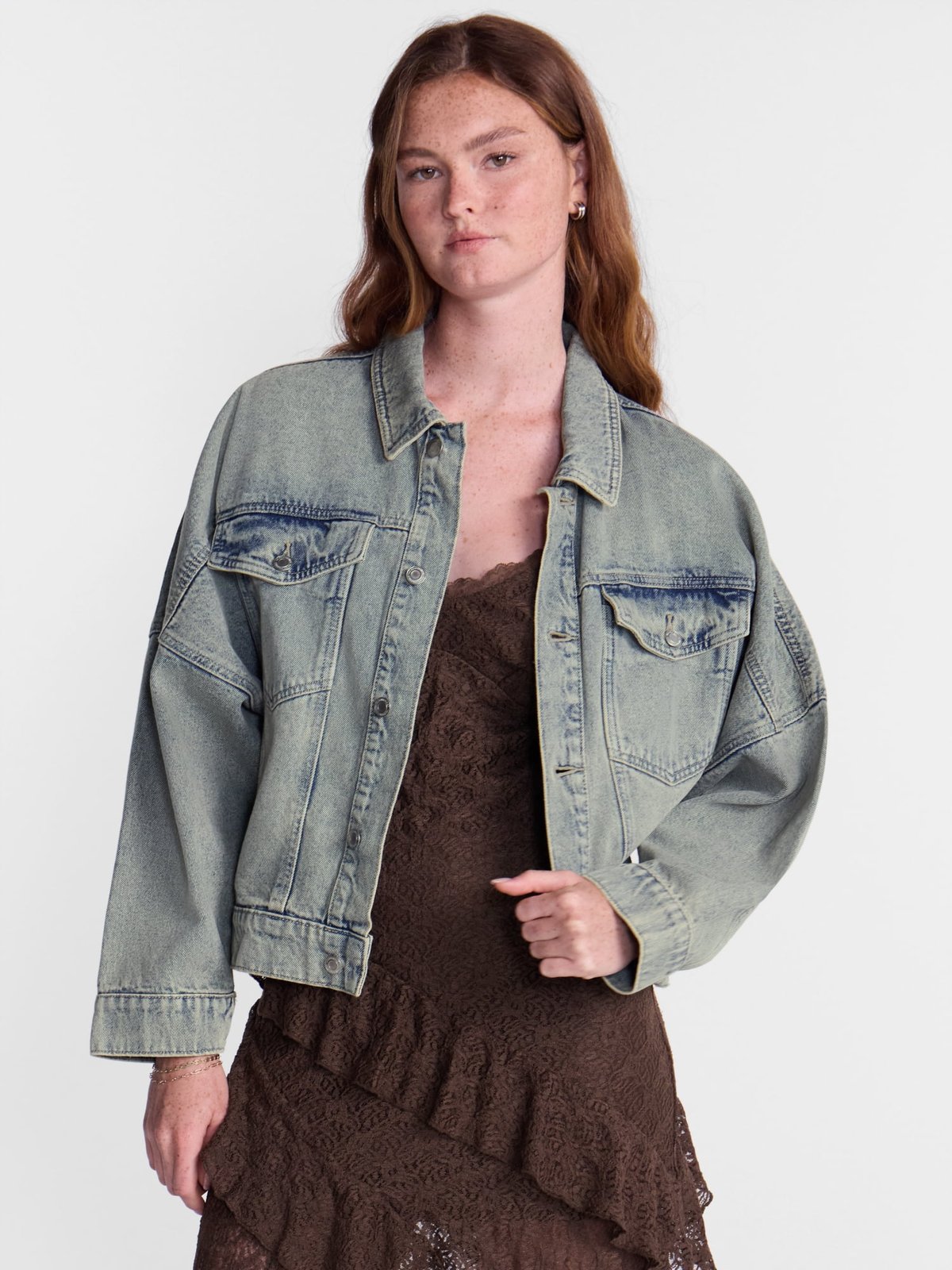 No Boundaries Oversized Denim Cotton Jacket, Women's XXS-4X