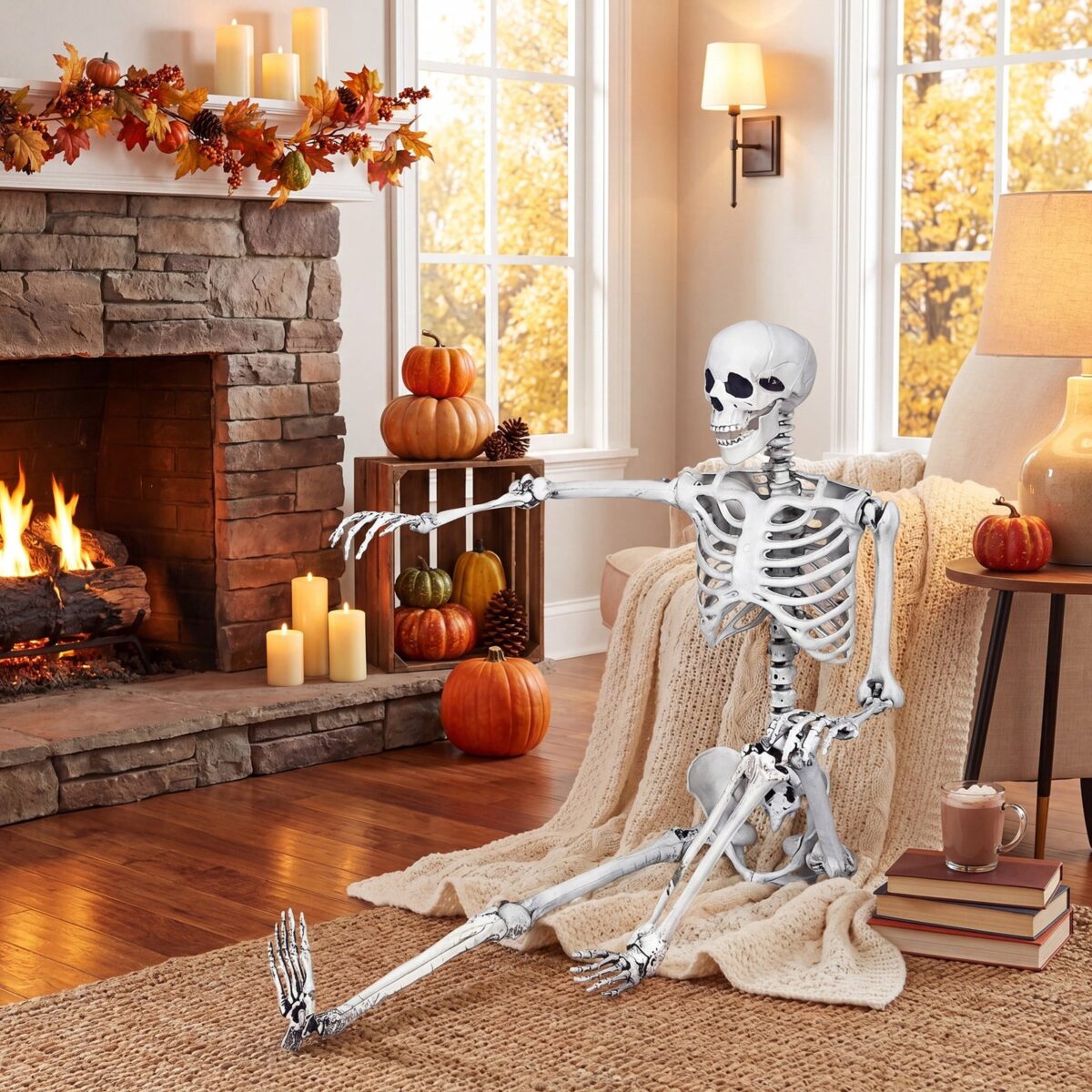 Costway 5.4ft Halloween Christmas Skeleton Life Size Realistic Full Body Hanging with Movable