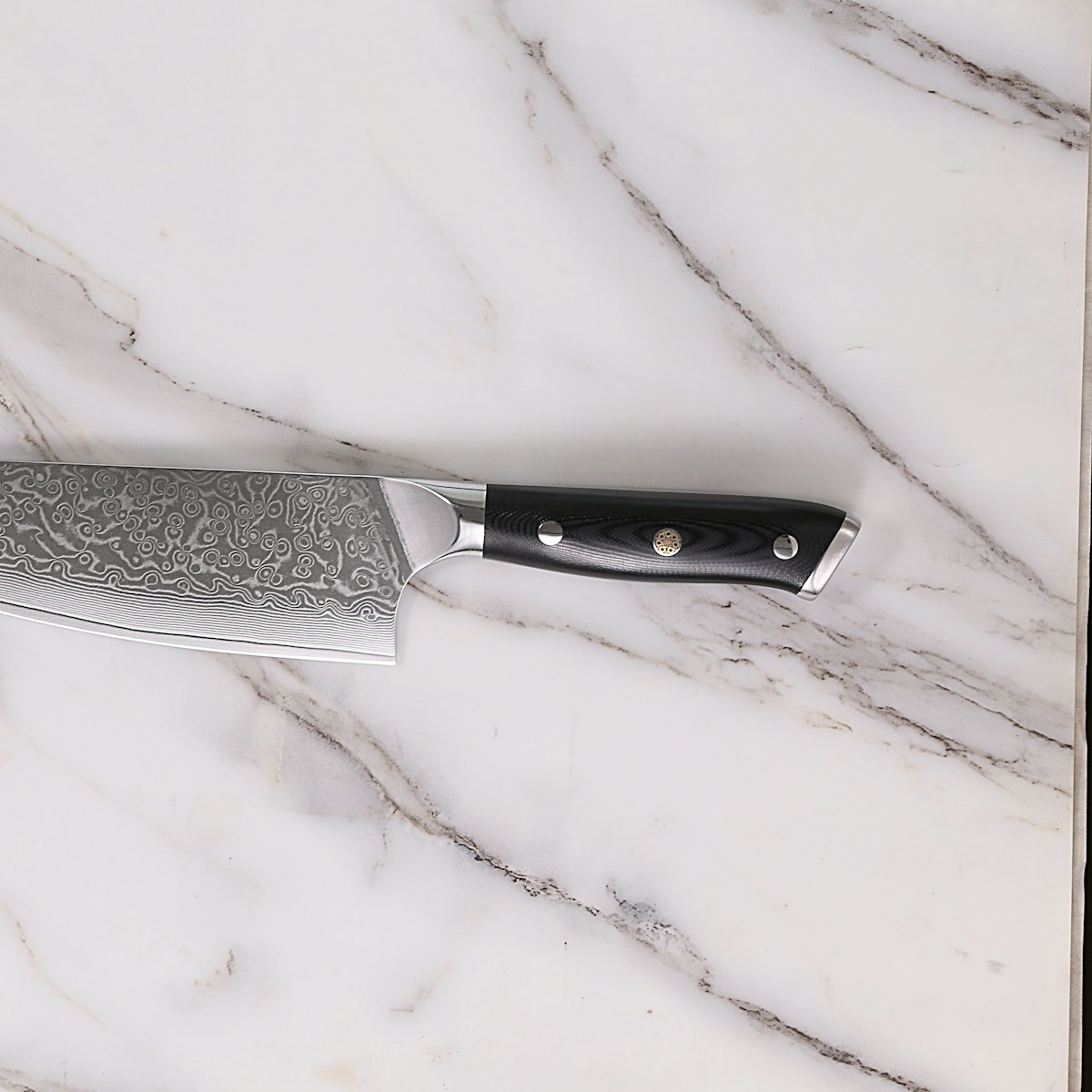 8-inch Damascus steel chef knife on marble
