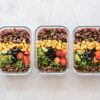 Glass meal prep containers with healthy meals