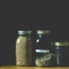 Airtight glass pantry jars with grains