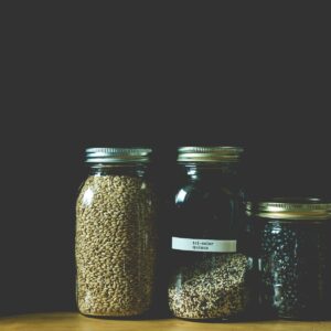 Airtight glass pantry jars with grains