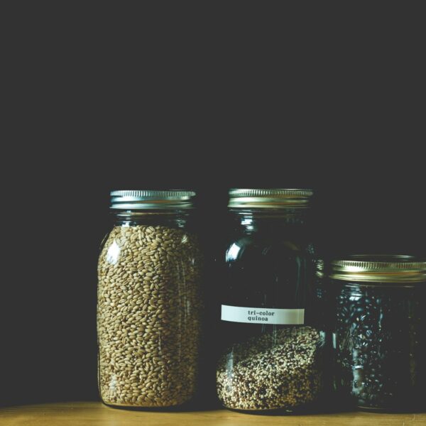 Airtight glass pantry jars with grains