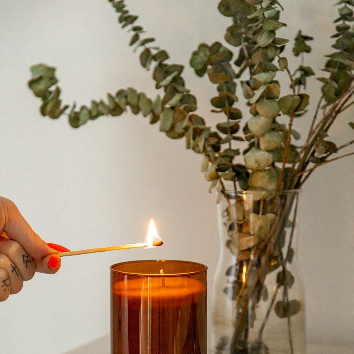 Soy candle in amber glass jar